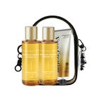 Vase Creation Glow-to-Go Kit includes travel size shower oils and skin elixir serum lotion in the zipped pouch with Vase Creation keychain