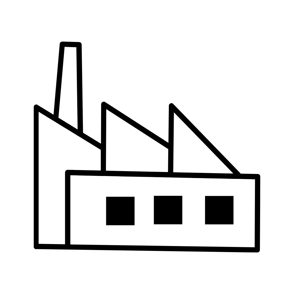 Outline of a factory on a black background