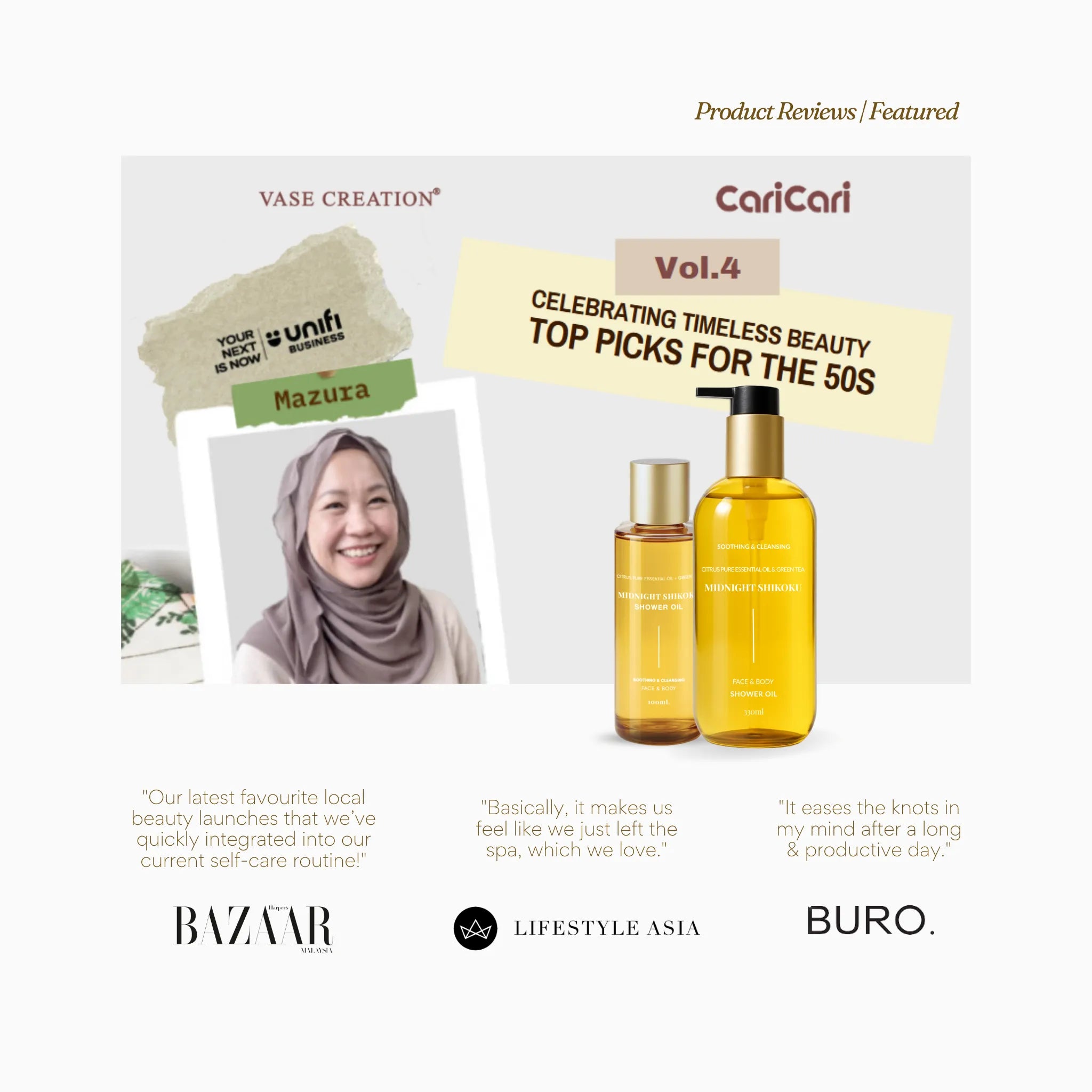 Vase Creation Midnight Shikoku Shower Oil Face Body Cleanser - Product review featuring with editors of Cari Cari, Harper's Bazaar, Lifestyle Asia, Buro