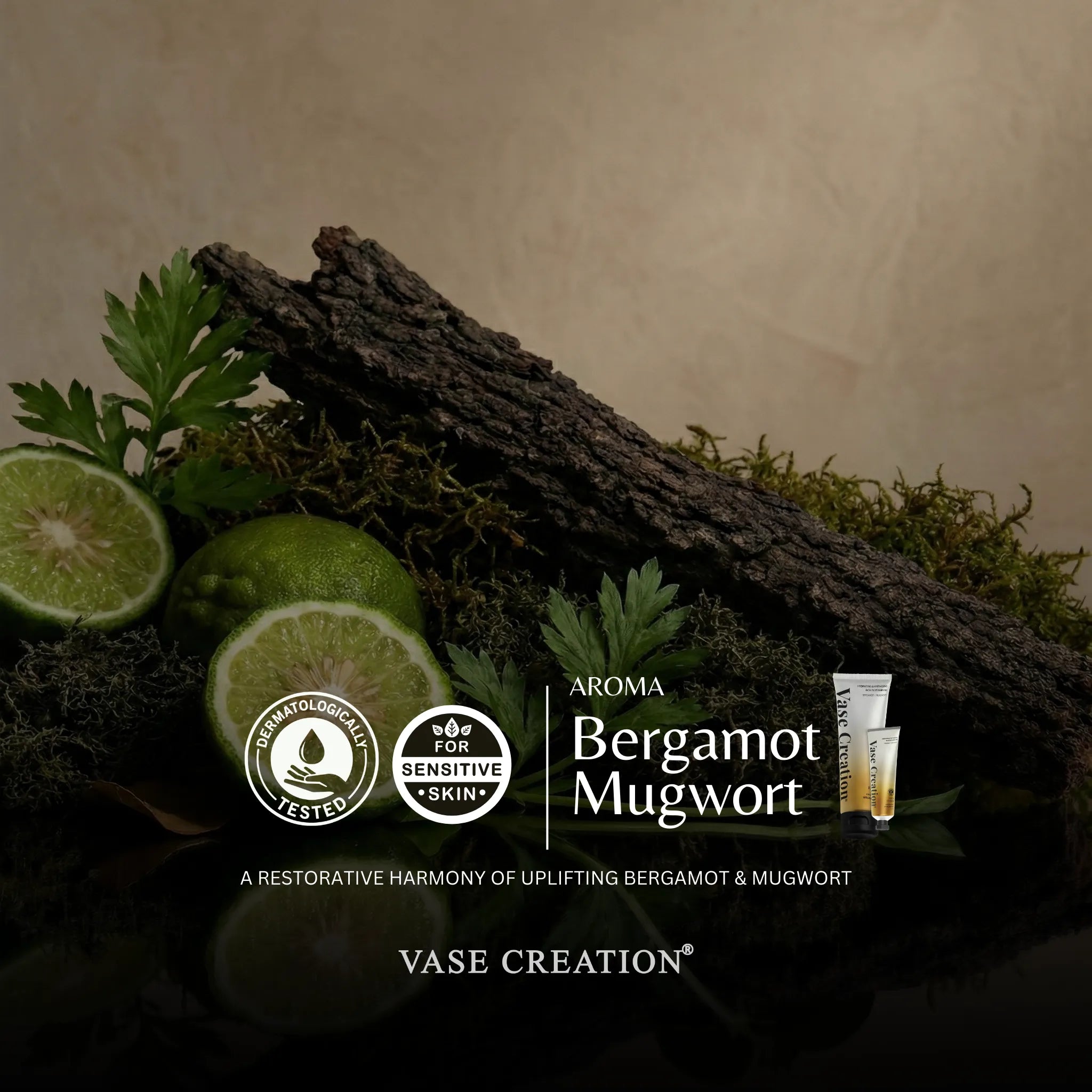 Vase Creation Skin Elixir Serum Lotion - Aroma Profile in Tea collection with bergamot and mugwort scent