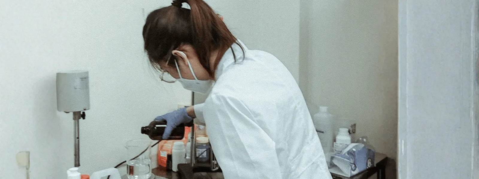 Vase Creation Founder Chemist Charlotte T. working in the laboratory in Malaysia and Australia